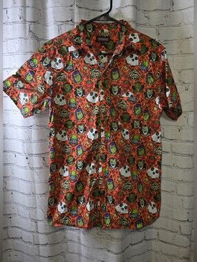 Run & Fly Mens Halloween Frog Short-Sleeve Button-Up Shirt Size Medium